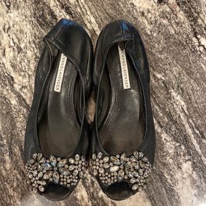 Vera Wang Lavender Rhinestone Peep toe flat 6